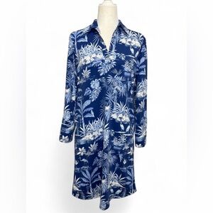 J. McLaughlin Blue and White Tropical Print Dress